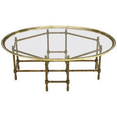 Baker Tortoise Shell Lacquered Stylized Bamboo and Oval Glass Tray Coffee Table