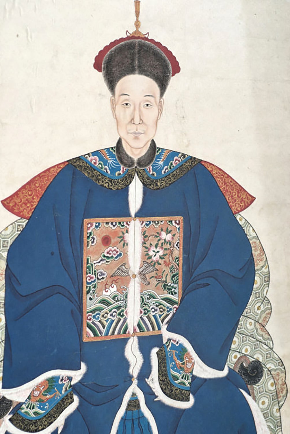 Pair of Chinese Ancestor Portraits in Gilt Bamboo Form Frames In Good Condition In Chicago, IL