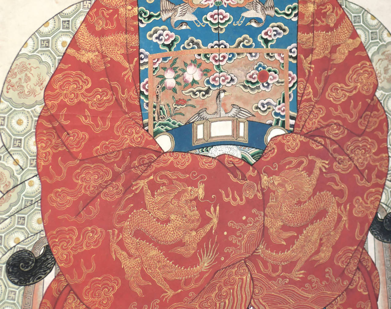 Pair of Chinese Ancestor Portraits in Gilt Bamboo Form Frames 1