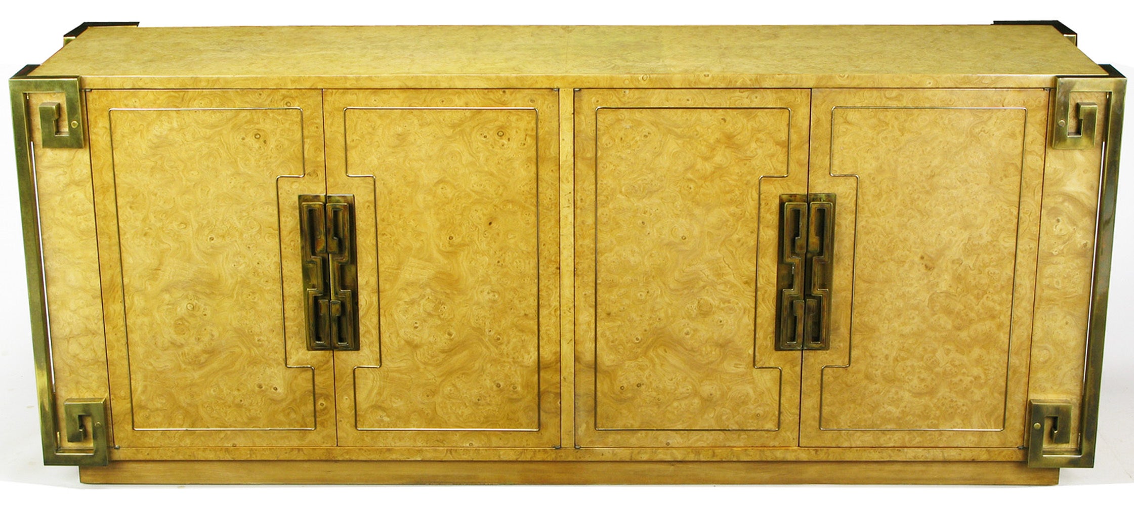 Mastercraft Amboyna Burl and Brass Greek Key Sideboard For Sale