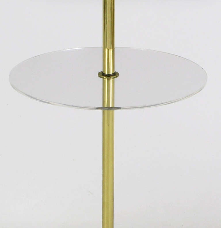 American Nessen Brass Floor Lamp with Hemispherical Shade and Lucite Table