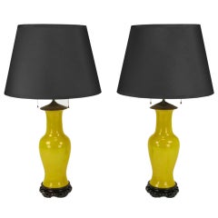 Pair Aureolin Yellow Ceramic Vase-Form Table Lamps