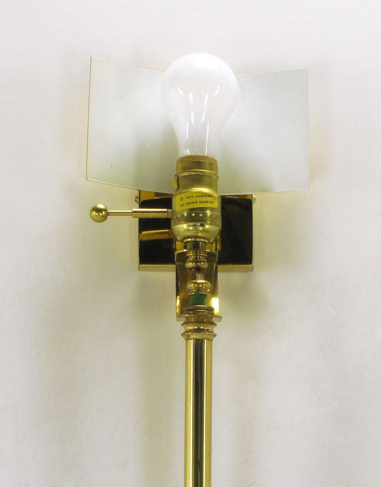 Pair of Chapman Brass Fan Sconces with Bamboo-Form Cord Covers 4