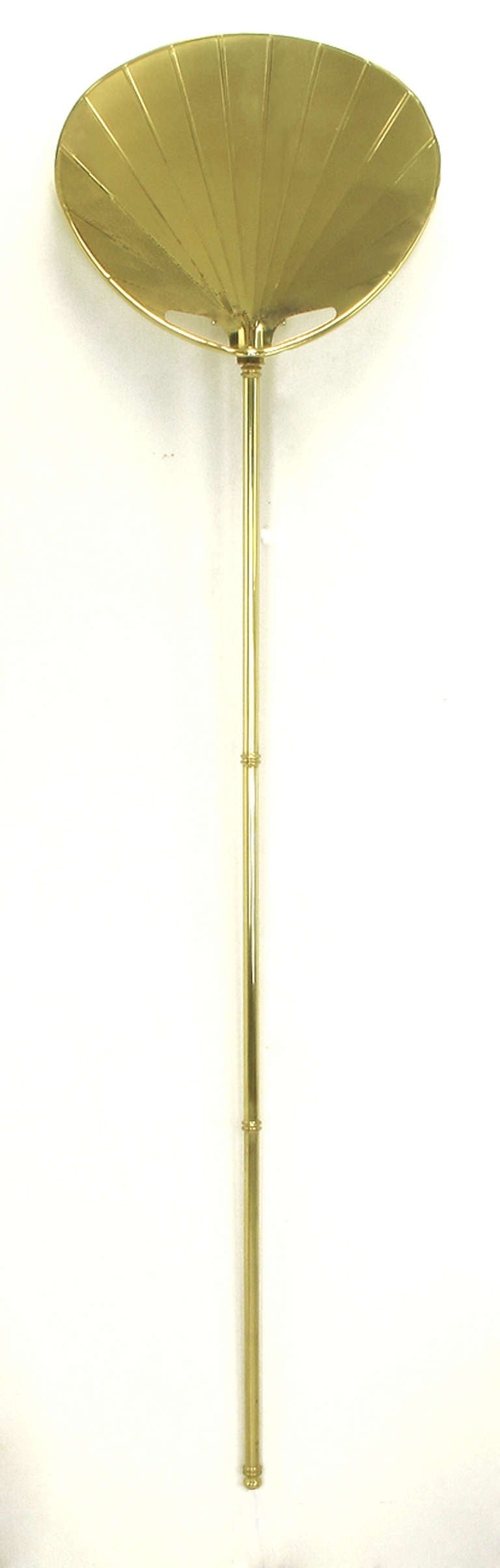 Pair of Chapman Brass Fan Sconces with Bamboo-Form Cord Covers In Good Condition In Chicago, IL