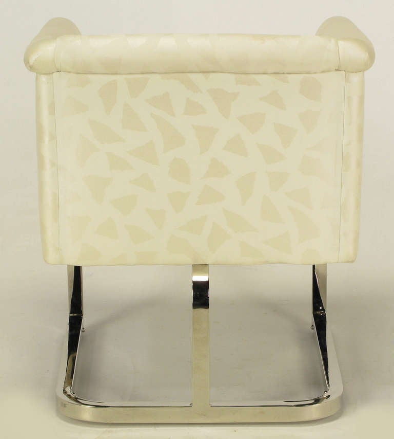 Pair Milo Baughman Nickel and Ivory Abstract Print Club Chairs 2