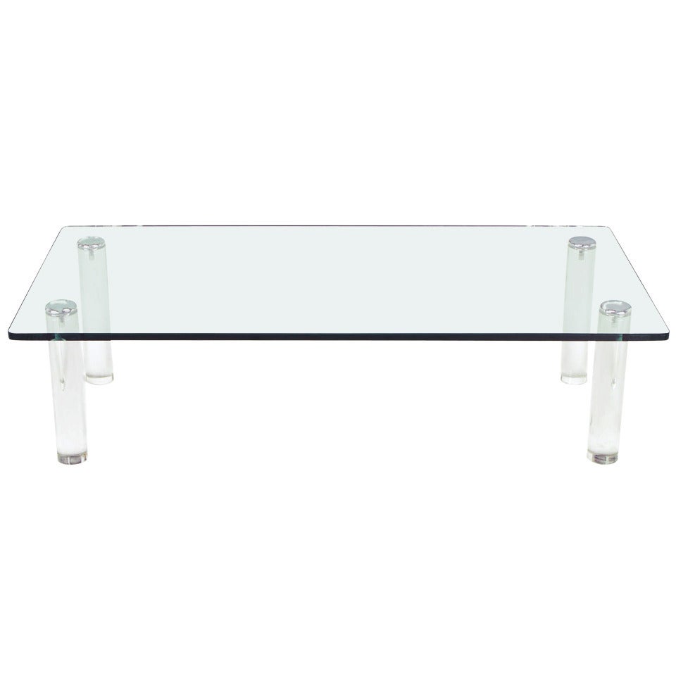 Pace Collection Lucite and Chrome Glass Top Coffee Table