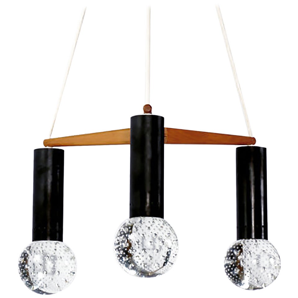 Three Light Seguso Solid Glass Spheres Chandelier For Sale