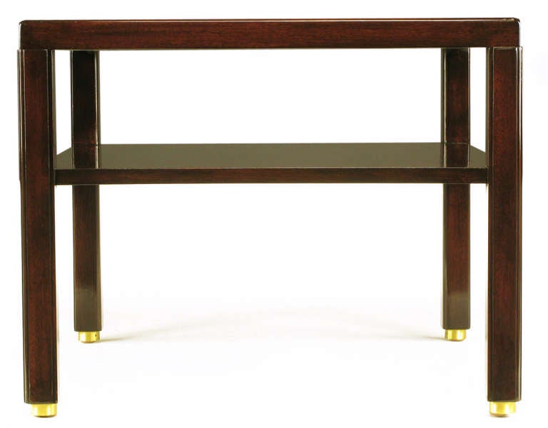 Pair of Edward Wormley Mahogany End Tables with Brass Feet 1