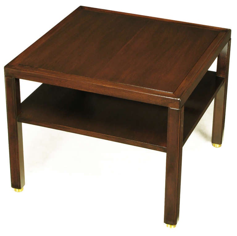 Pair of Edward Wormley Mahogany End Tables with Brass Feet 2