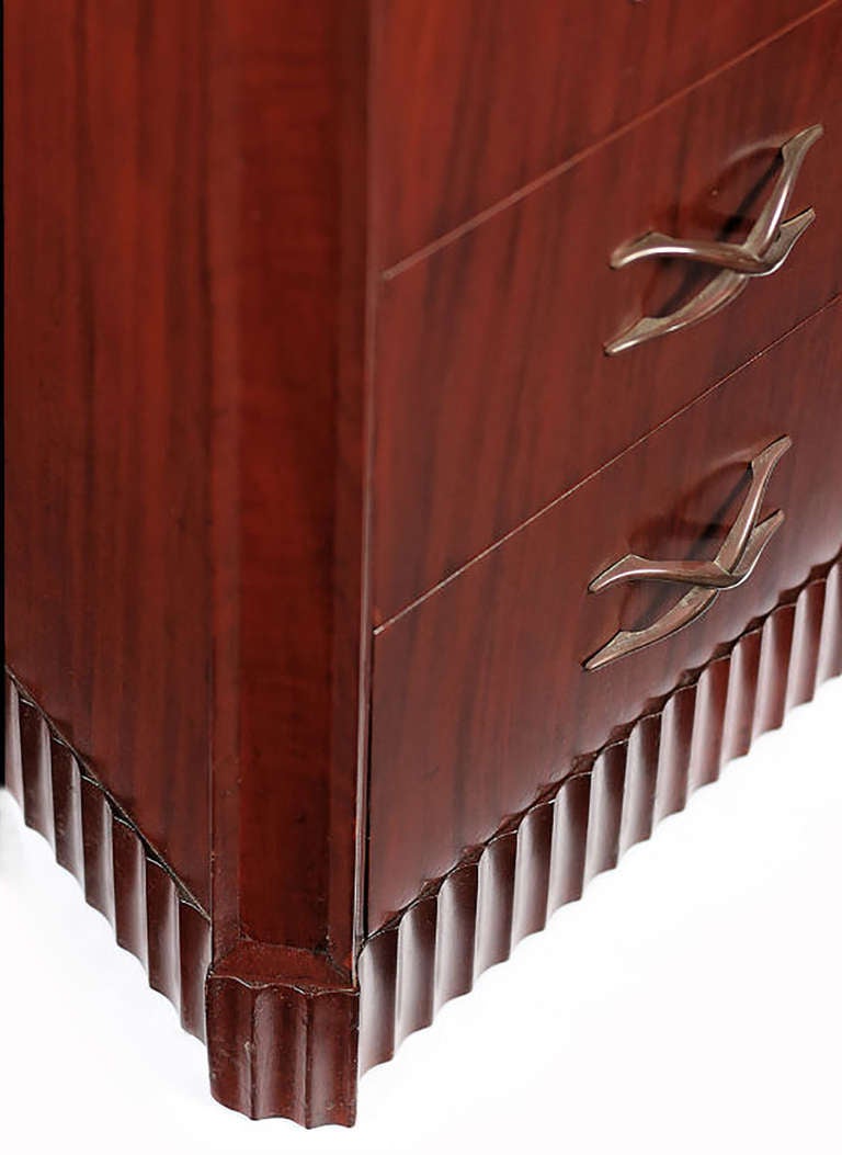 Grosfeld House Figured and Carved Mahogany Tall Chest In Good Condition For Sale In Chicago, IL