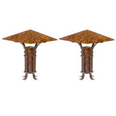 Pair of Maitland Smith Tessellated Horn and Iron Table Lamps 6