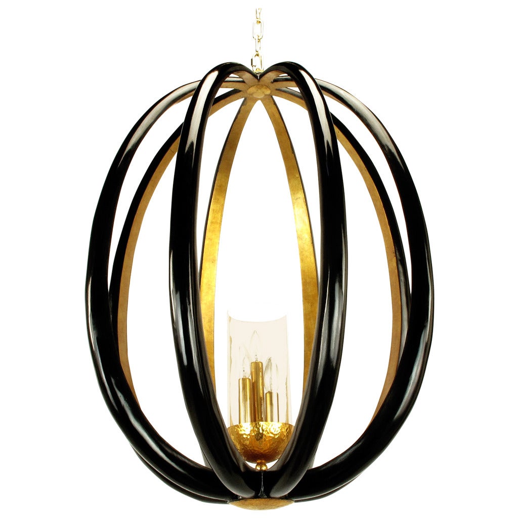 Tall Black French Polish and Gold Leaf Ovoid Pendant ...