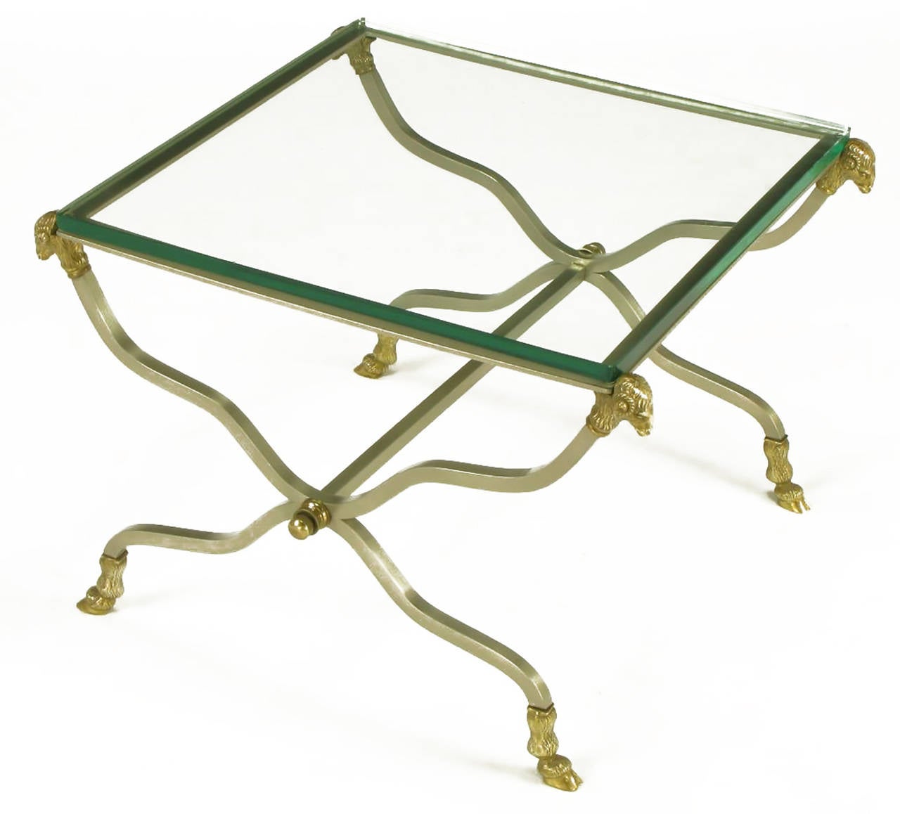 Mid-20th Century Pair of 1940s Italian Steel and Brass Ram's Head and Hoof Tables