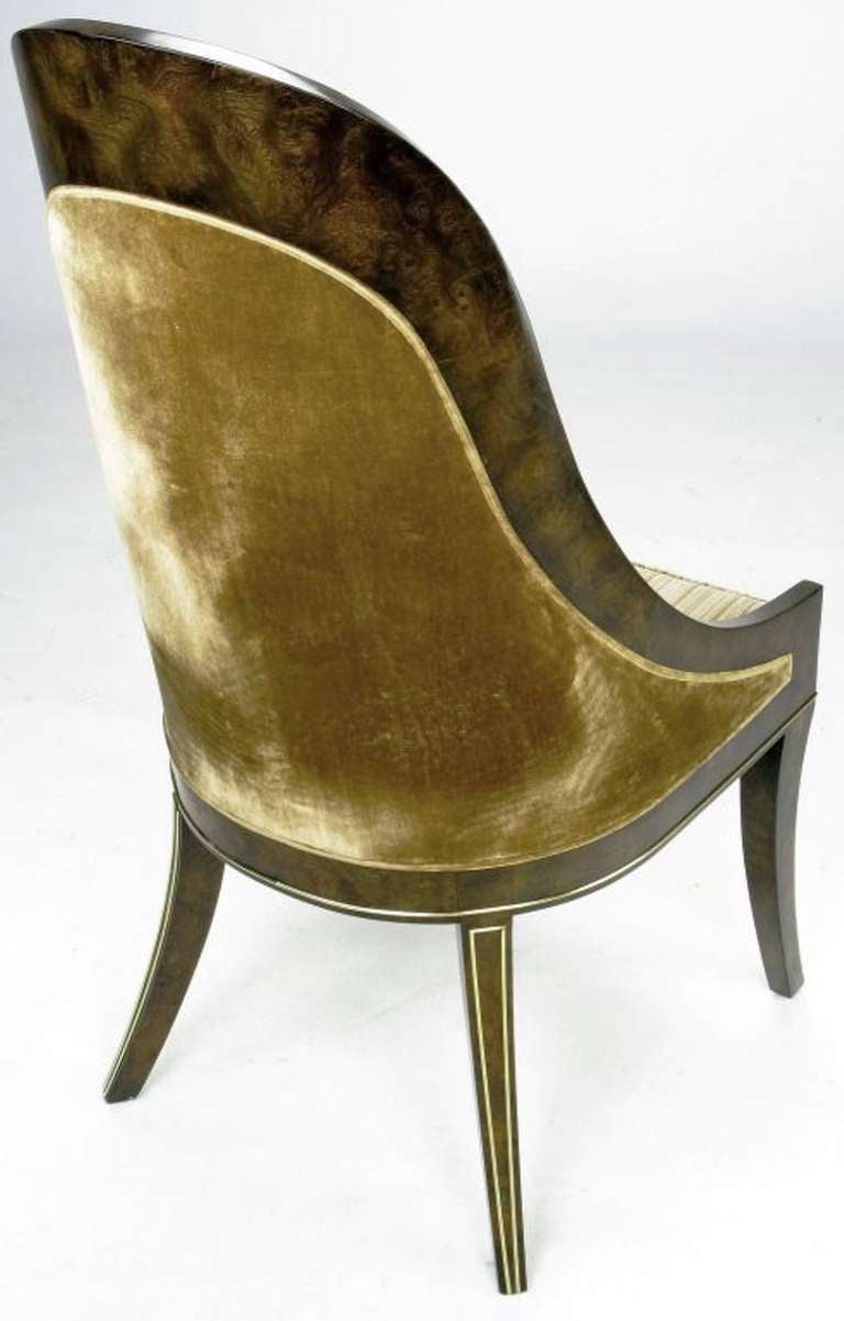 Mid-20th Century Four William Doezema For Mastercraft Amboyna & Brass Spoonback Dining Chairs