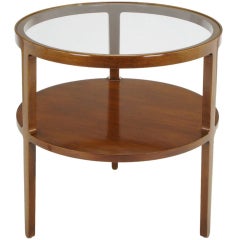 Edward Wormley Round Walnut & Glass Three-Leg End Table