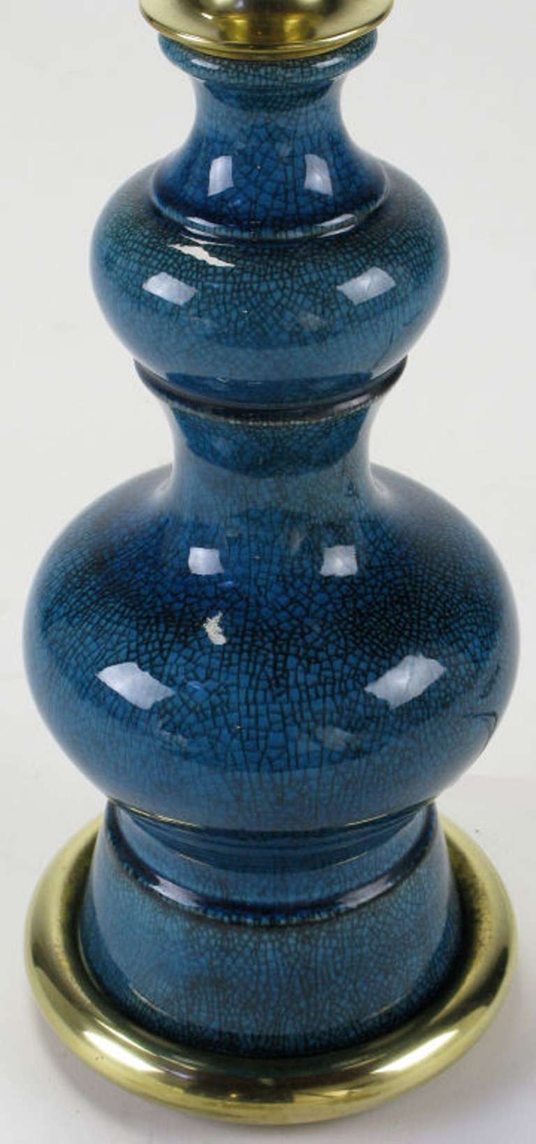 Mid-20th Century Pair Stiffel Blue Crackle-Glaze Gourd Form Table Lamps