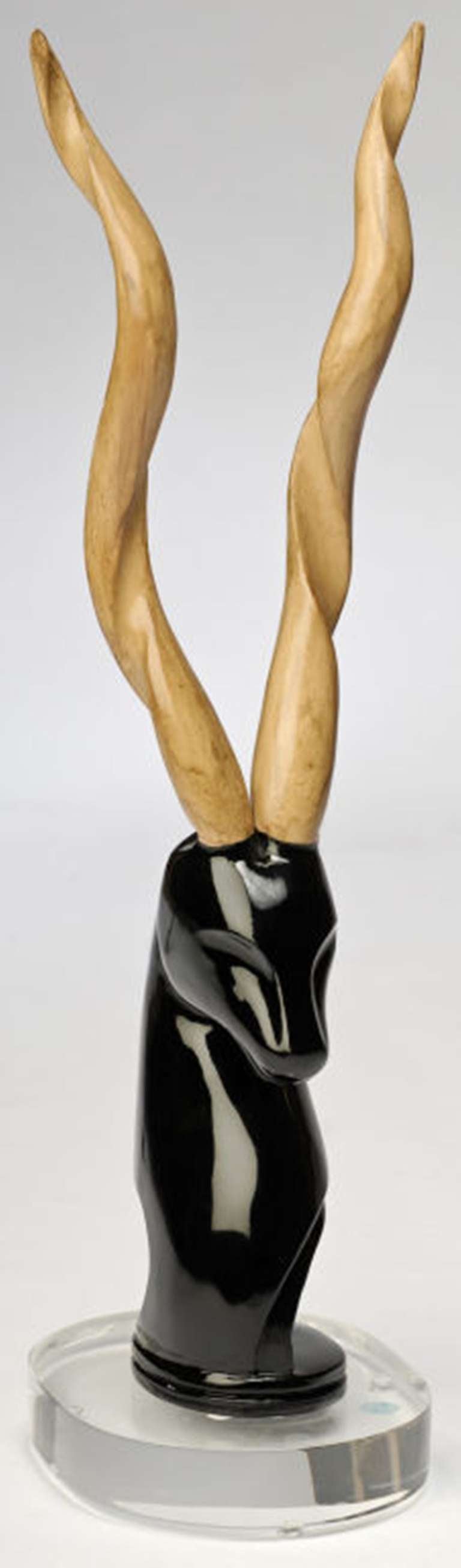 American Hand Carved Wood & Lucite Art Deco Gazelle Sculpture
