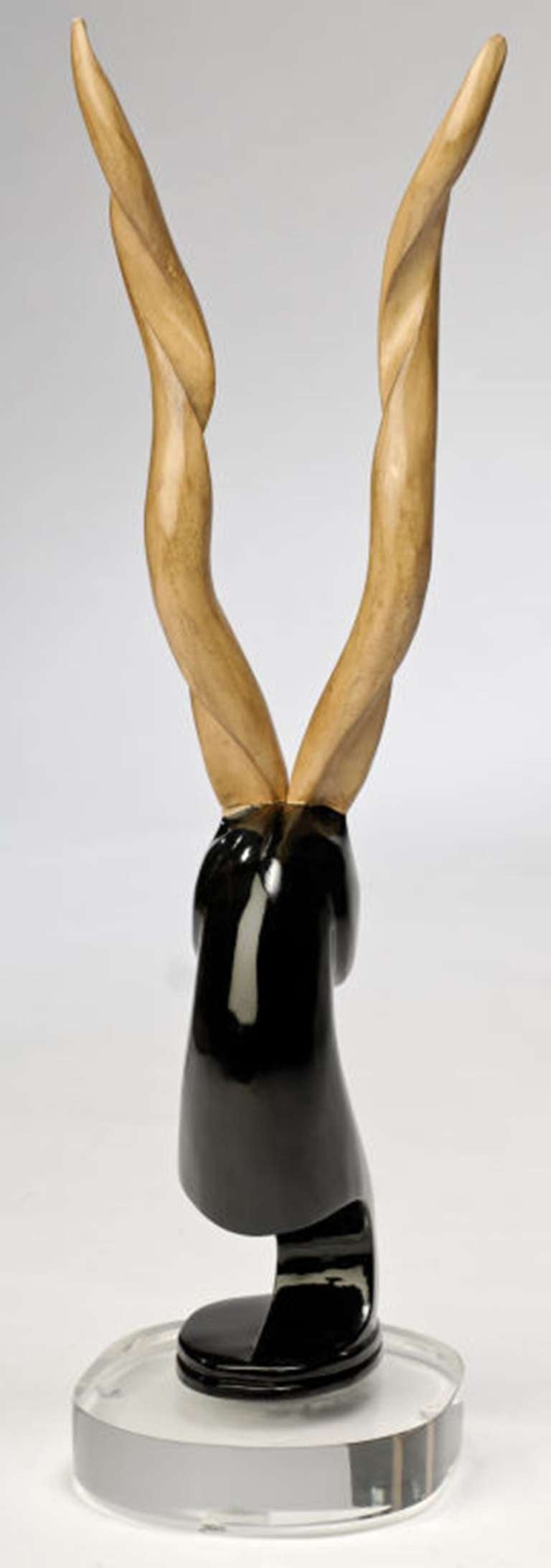 Hand Carved Wood & Lucite Art Deco Gazelle Sculpture In Excellent Condition In Chicago, IL