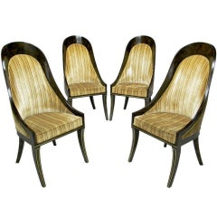 Quatre chaises de salle à manger William Doezema For Mastercraft Amboyna & Brass Spoonback Dining Chairs