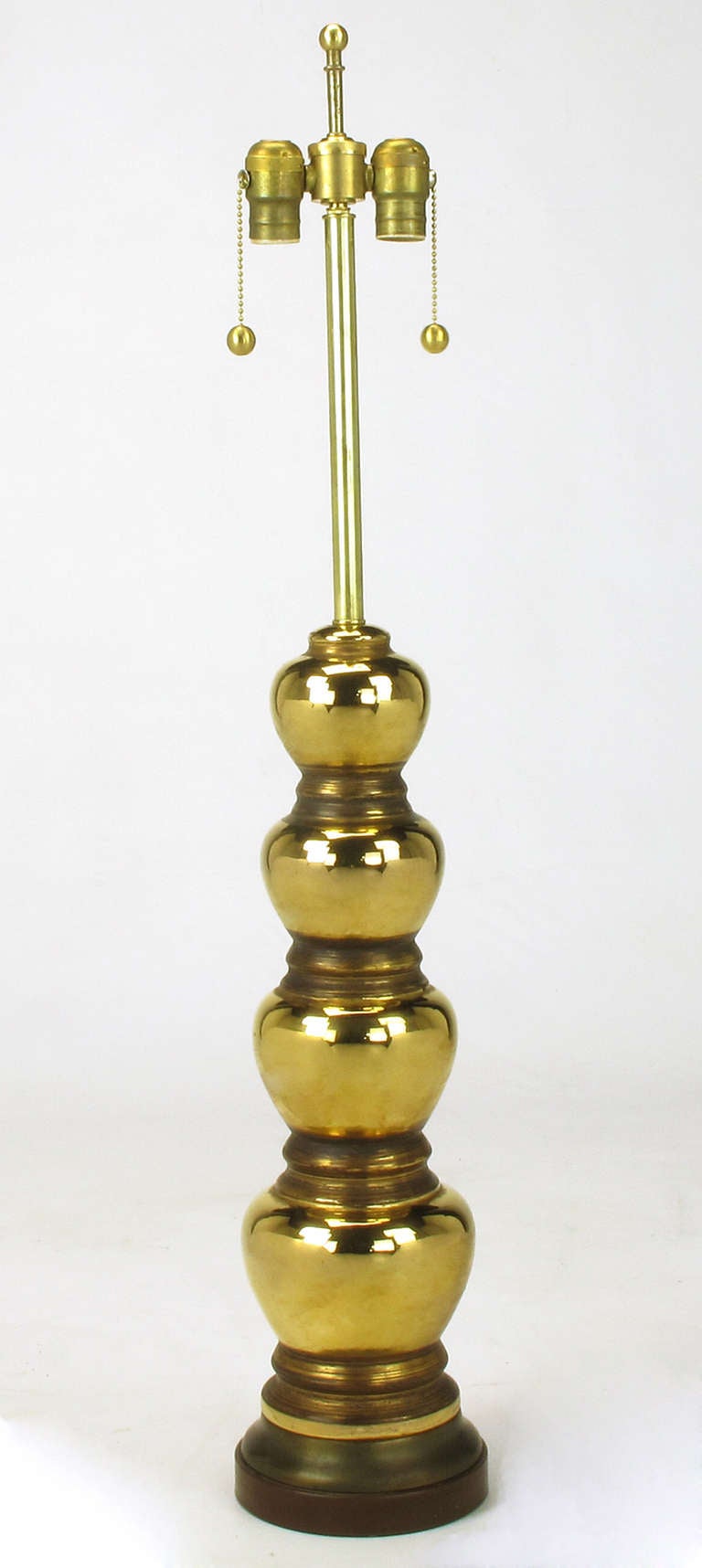 Mid-20th Century Pair 1930s Gold Glazed Porcelain Quadruple Gourd Table lamps.