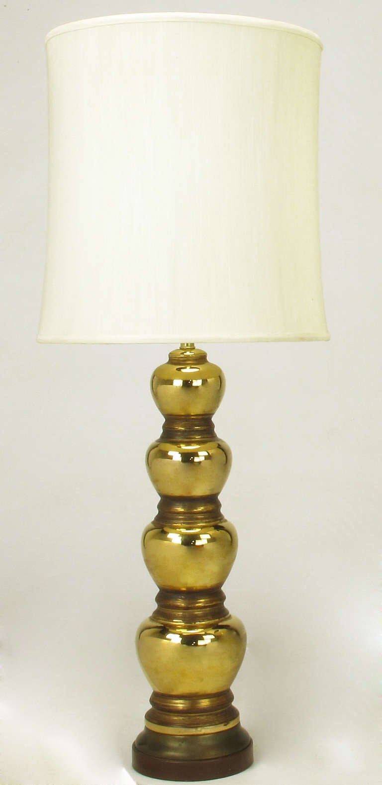 Pair 1930s Gold Glazed Porcelain Quadruple Gourd Table lamps. In Good Condition In Chicago, IL