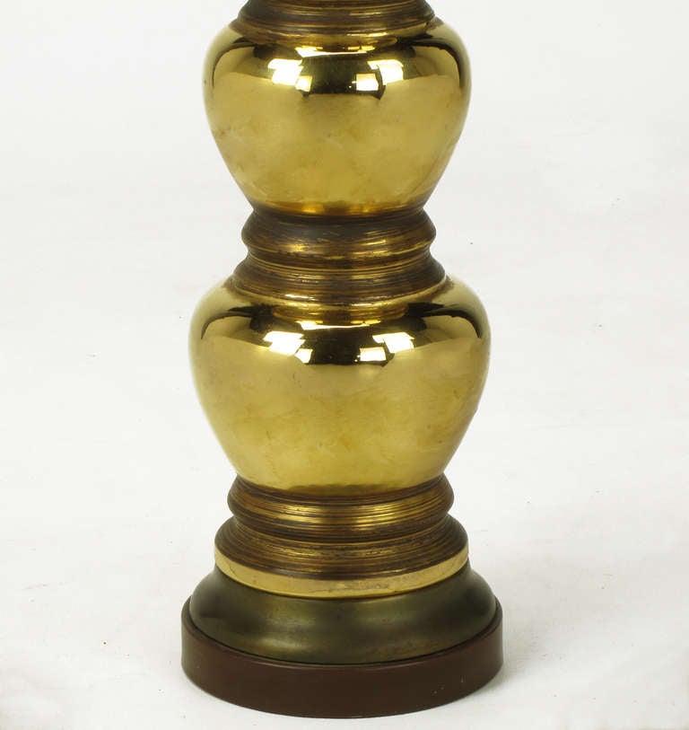 Pair 1930s Gold Glazed Porcelain Quadruple Gourd Table lamps. 3