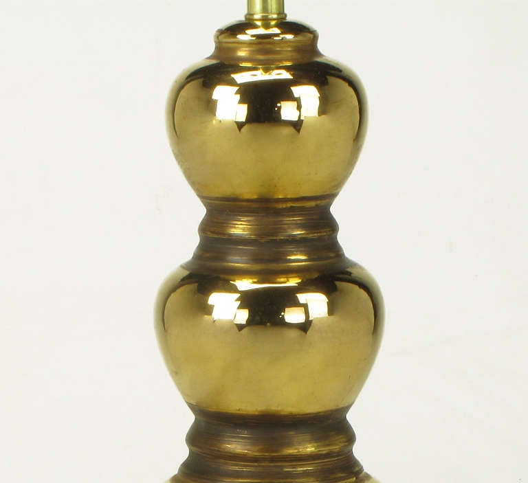 Pair 1930s Gold Glazed Porcelain Quadruple Gourd Table lamps. 2