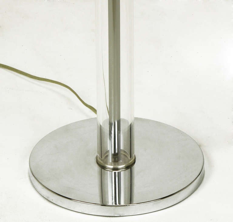 American Lucite and Chromed Steel Floor Lamp after Walter Von Nessen For Sale