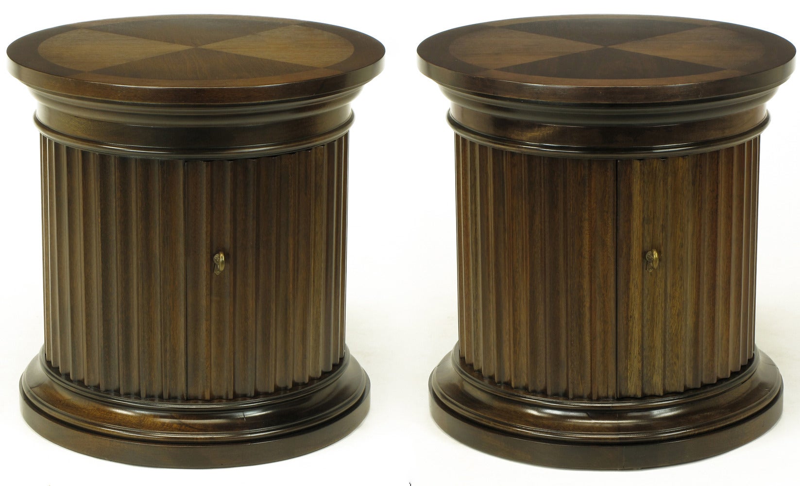Pair of Drexel "Di Moda" Collection Fluted Column Parquetry Top End Tables