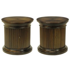 Pair of Drexel "Di Moda" Collection Fluted Column Parquetry Top End Tables