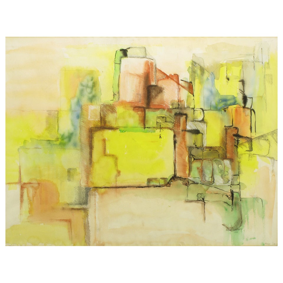 Jansen Pittura astratta a tecnica mista in giallo, verde, marrone e blu