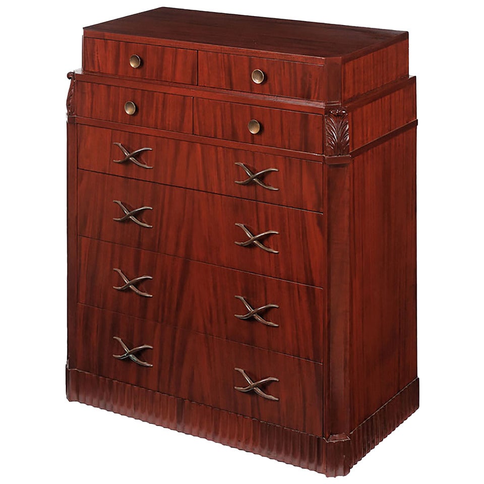 Grosfeld House Figured and Carved Mahogany Tall Chest