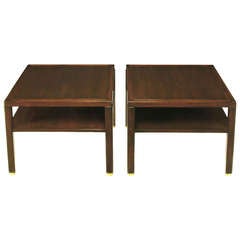 Pair of Edward Wormley Mahogany End Tables with Brass Feet 11