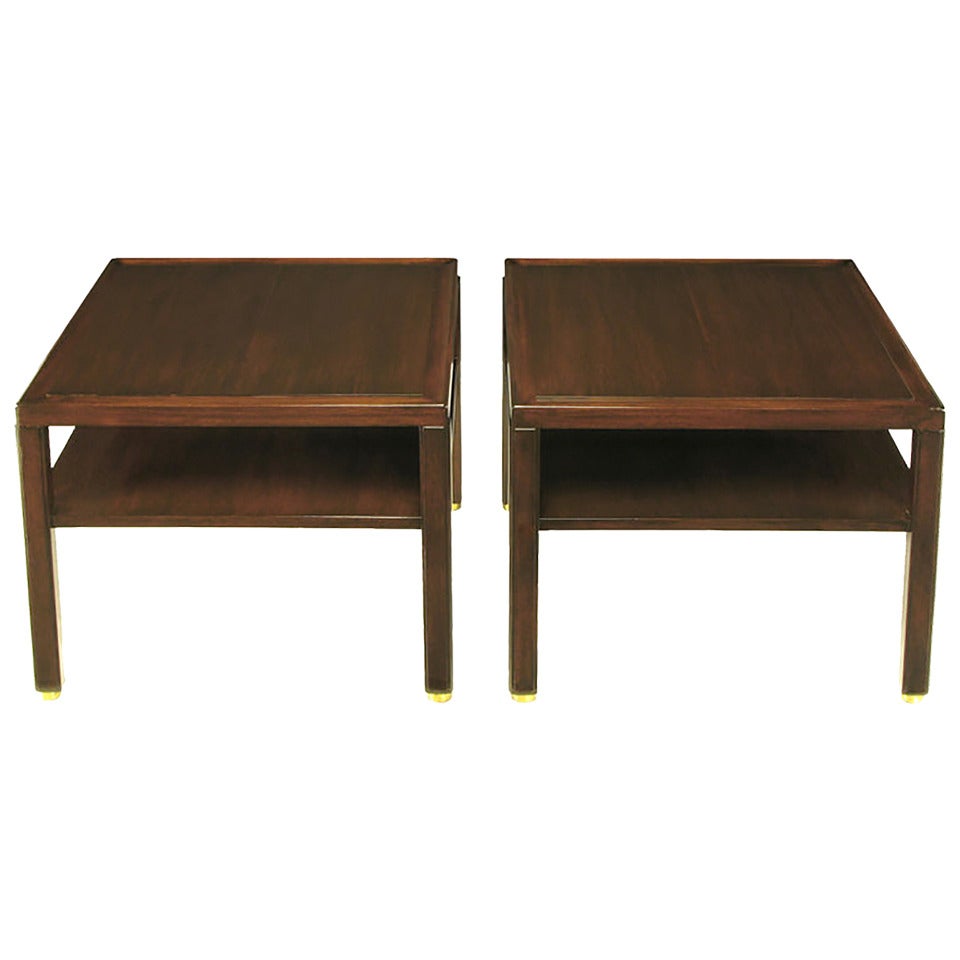 Pair of Edward Wormley Mahogany End Tables with Brass Feet