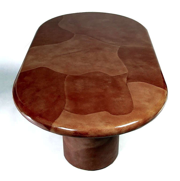 Oval Plum Faux Lacquered Goatskin Dining Table in the Manner of Karl Springer In Good Condition In Chicago, IL