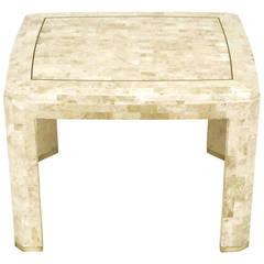 Tessellated Fossil Stone and Inlaid Brass End Table 11