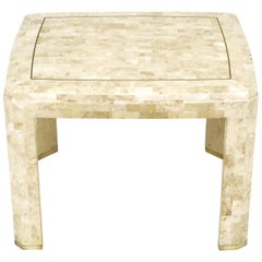 Tessellated Fossil Stone and Inlaid Brass End Table