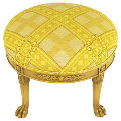 Round Lion's Paw Glazed Mahogany and Saffron Silk Empire Style Ottoman 8