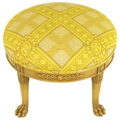 Round Lion's Paw Glazed Mahogany and Saffron Silk Empire Style Ottoman