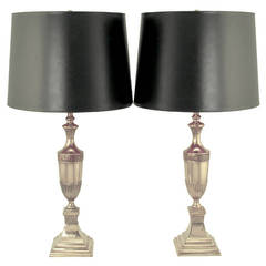 Silver Plated Neoclassical Table Lamps with Greek Key Detail