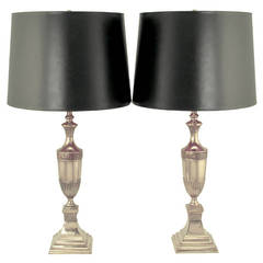 Vintage Silver Plated Neoclassical Table Lamps with Greek Key Detail