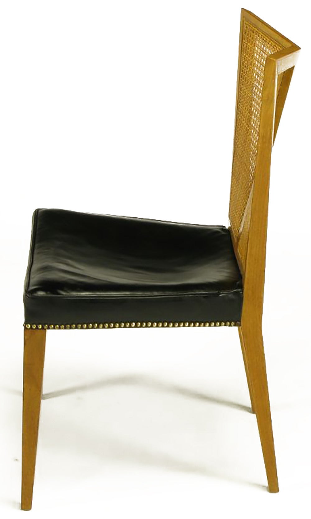 Bleached Set of Six Michael Taylor for Baker Walnut and Leather Dining Chairs For Sale