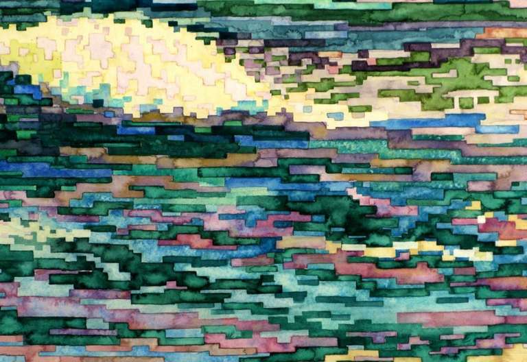 Large Colorful Mosaic Watercolor Seascape By Douglas Wilson 1
