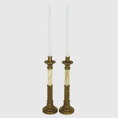 Pair Art Deco Brass 
Onyx Candlesticks