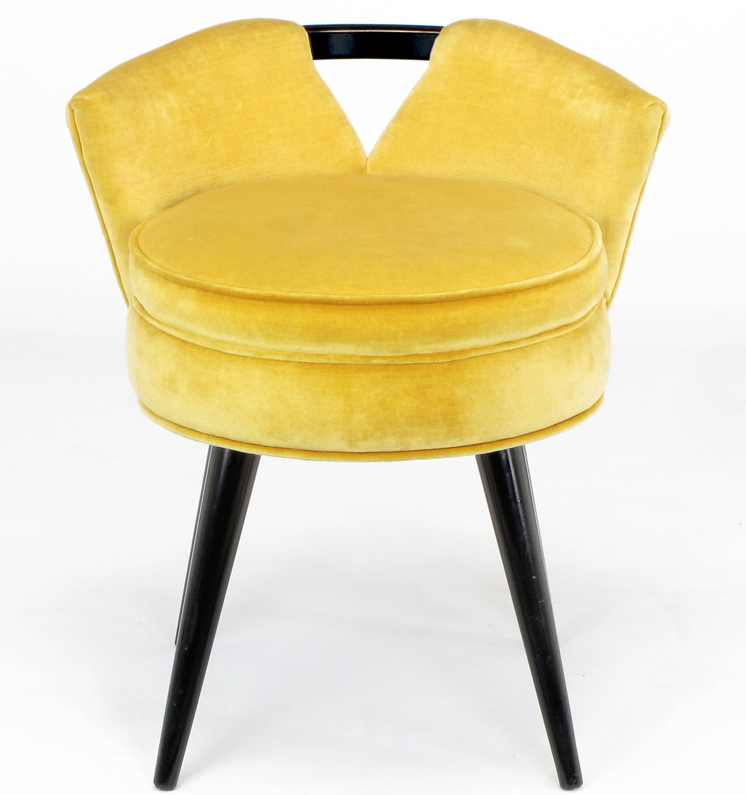 1940s Silk Velvet and Black Lacquer Swiveling Vanity Stool at 1stDibs