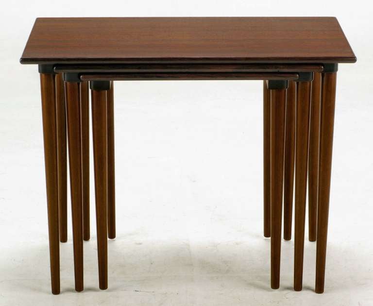 American Set Of Three Rosewood Nesting Tables For Sale