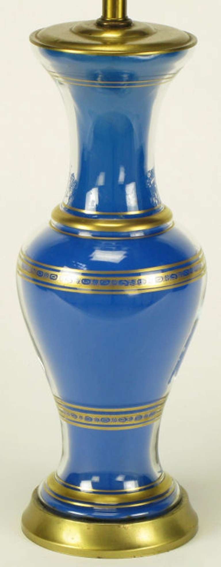 Américain Paire de lampes de bureau Frederick Cooper en verre bleu royal doré à feuilles dorées en vente