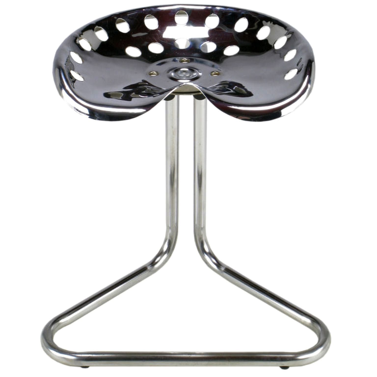 Cantilevered Chrome Tractor Seat Stool For Sale