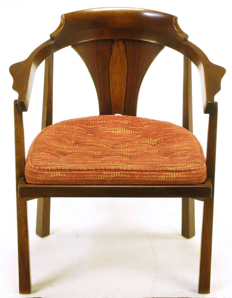 Pair Edward Wormley Sculpted Rosewood & Walnut Arm Chairs In Excellent Condition In Chicago, IL