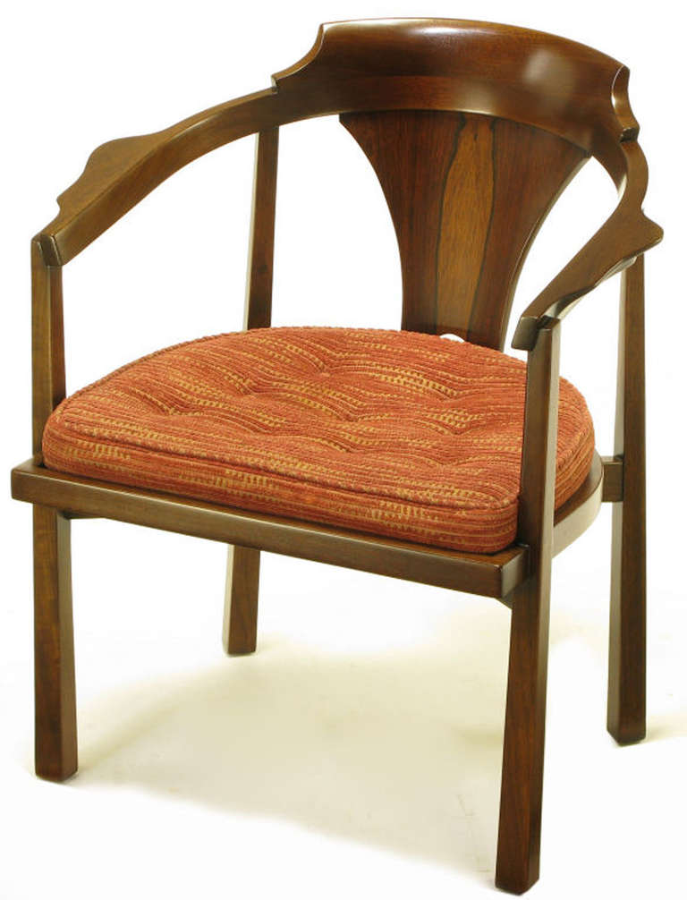 Mid-20th Century Pair Edward Wormley Sculpted Rosewood & Walnut Arm Chairs
